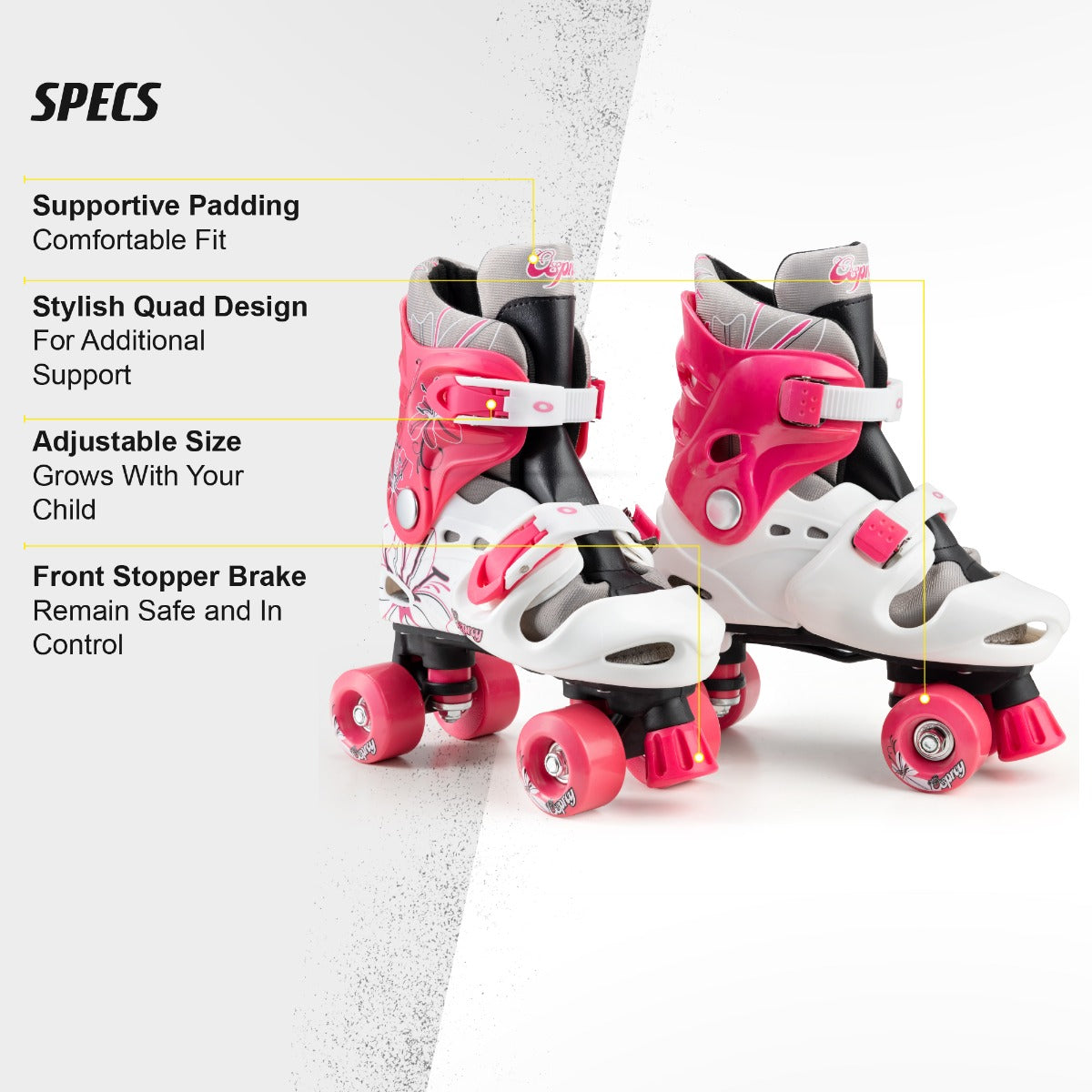 Kids Adjustable Quad Roller Skates - Pink