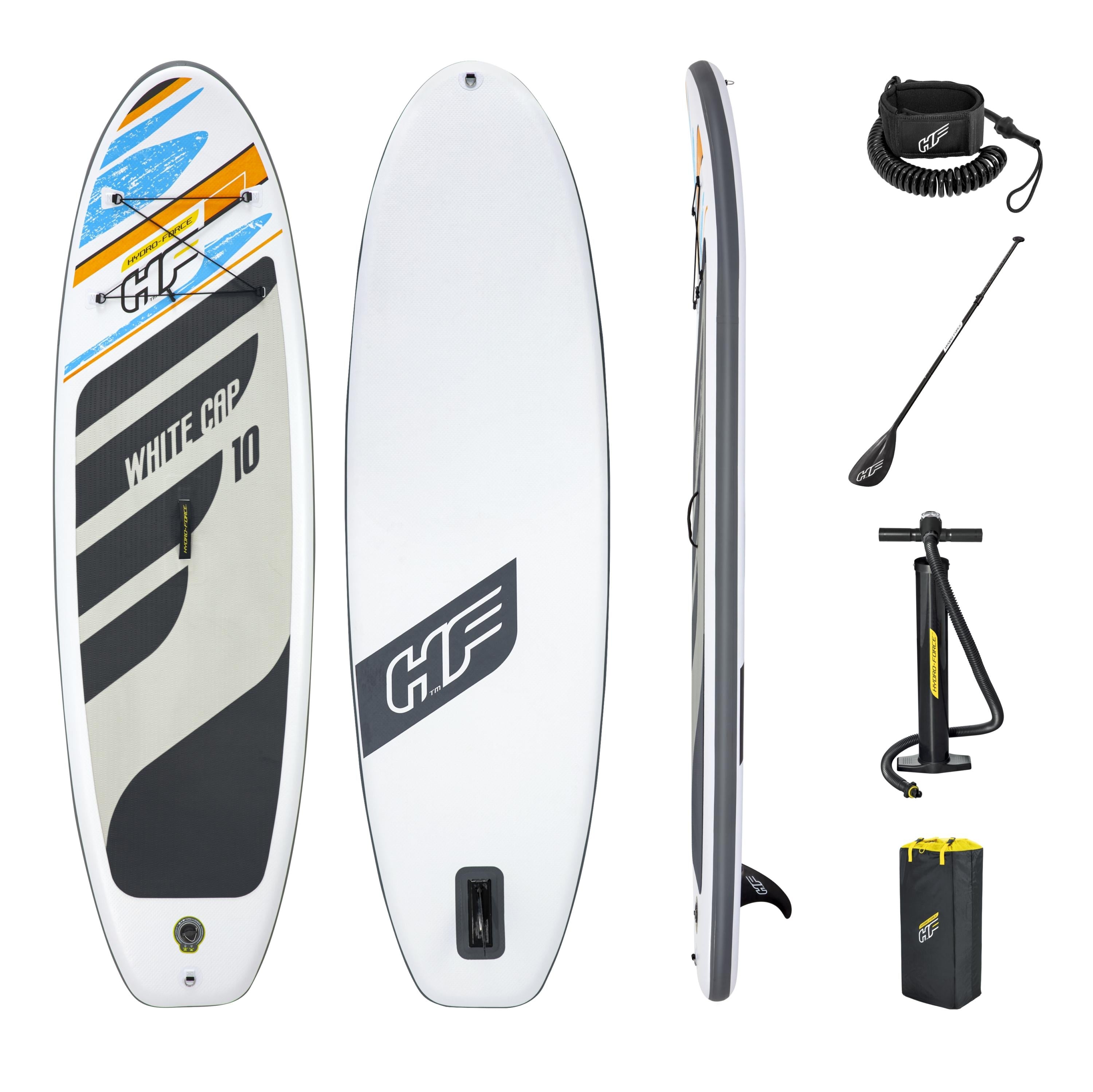 Hydro-Force 10FT SUP Inflatable Paddle Board Set  White Cap