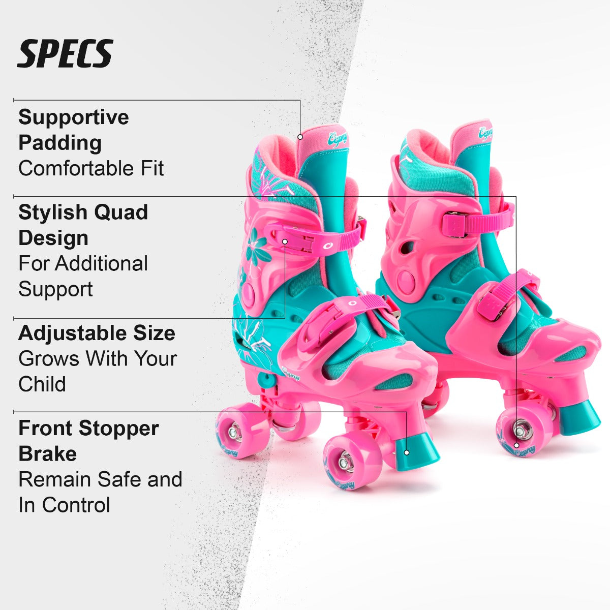 Kids Adjustable Quad Roller Skates - Flower