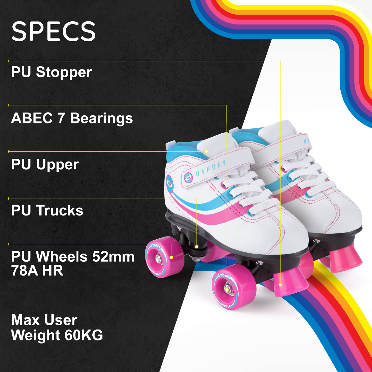 Disco Quad Roller Skates - White