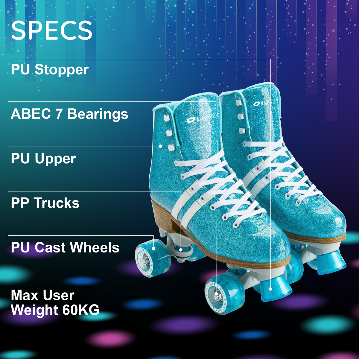 High Quad Roller Skates - Blue Glitter