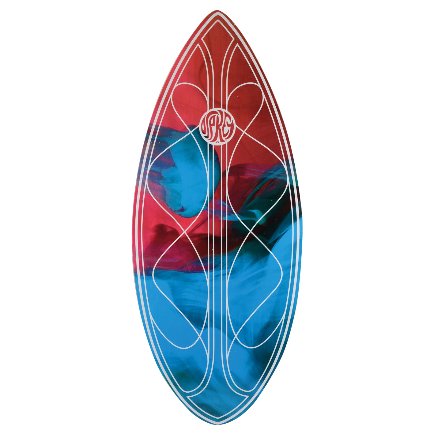 skimboard with colourful design and pinstripes