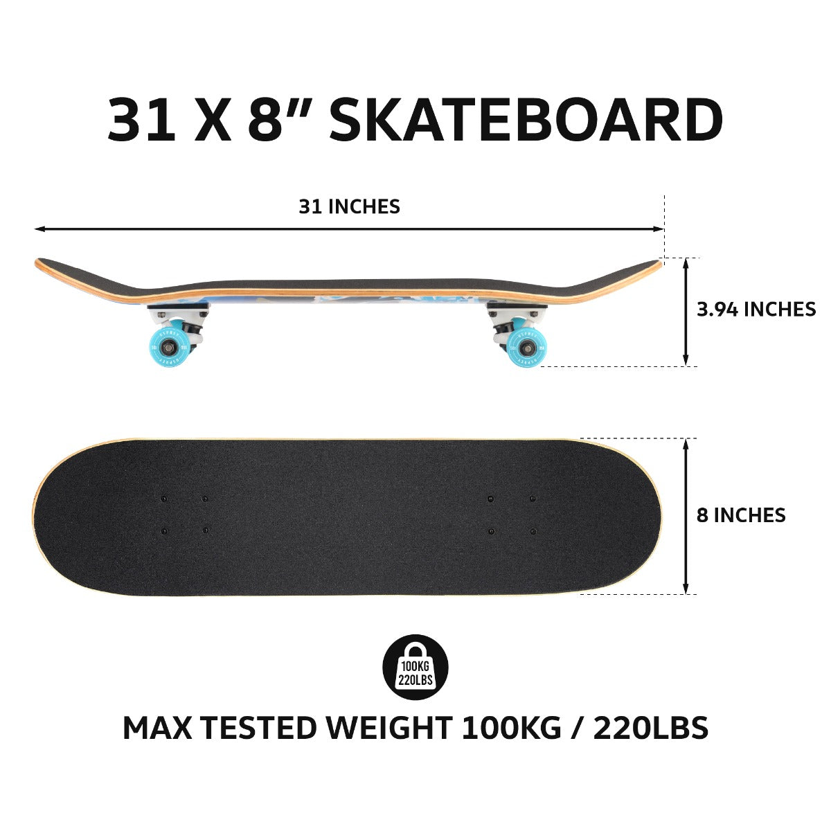 8" x 31" Complete Double Kick Skateboard - VW Explorer