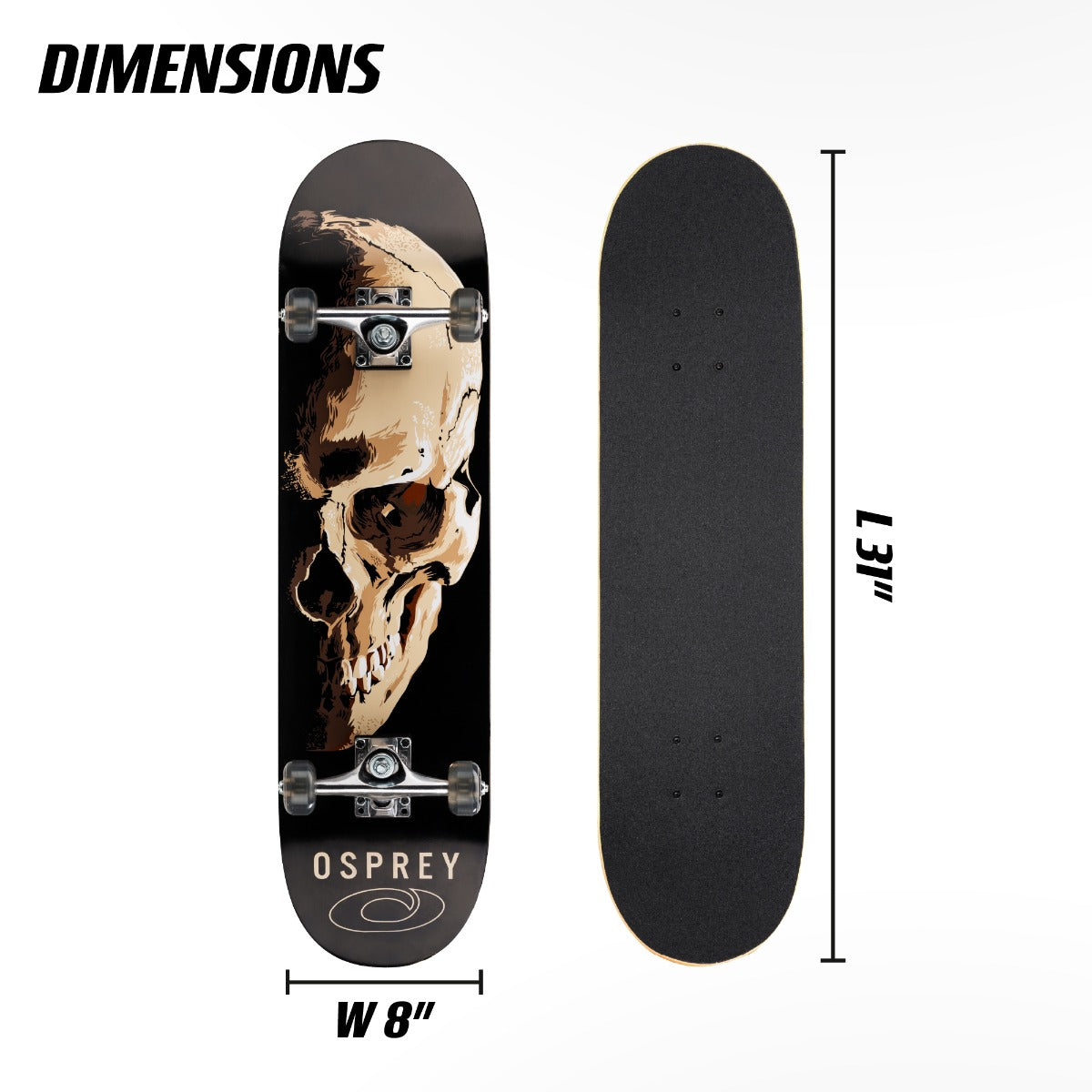 8" x 31" Complete Double Kick Skateboard - Skull Sessions