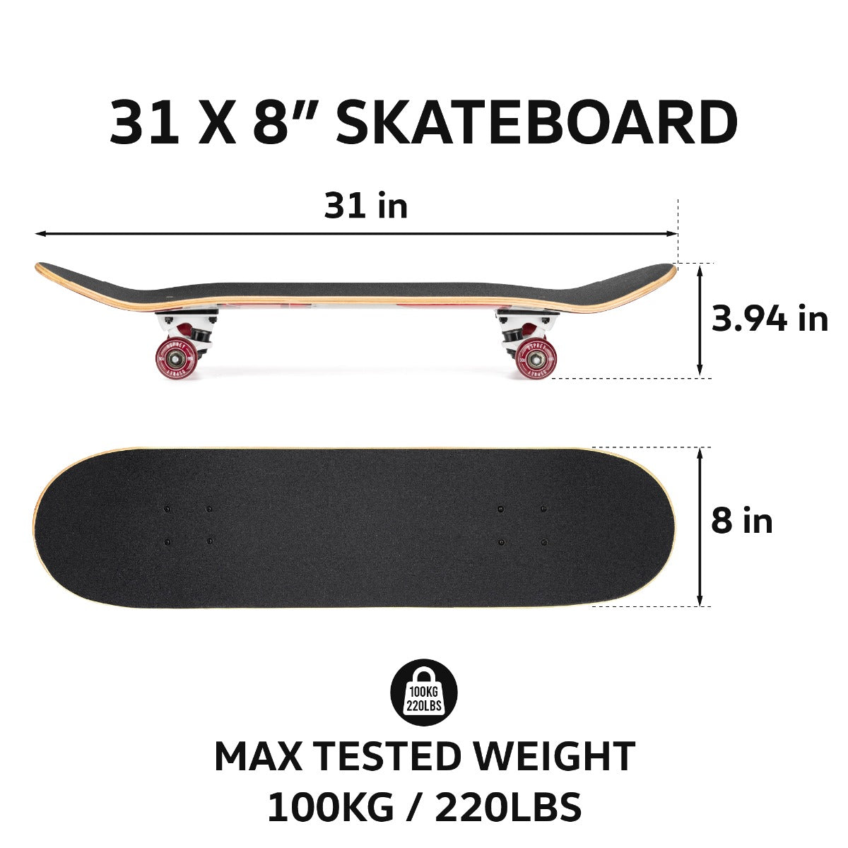 8" x 31" Complete Double Kick Skateboard - VW 1 and Only