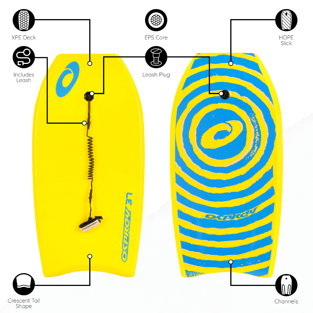 37" Spiral Bodyboard - Yellow