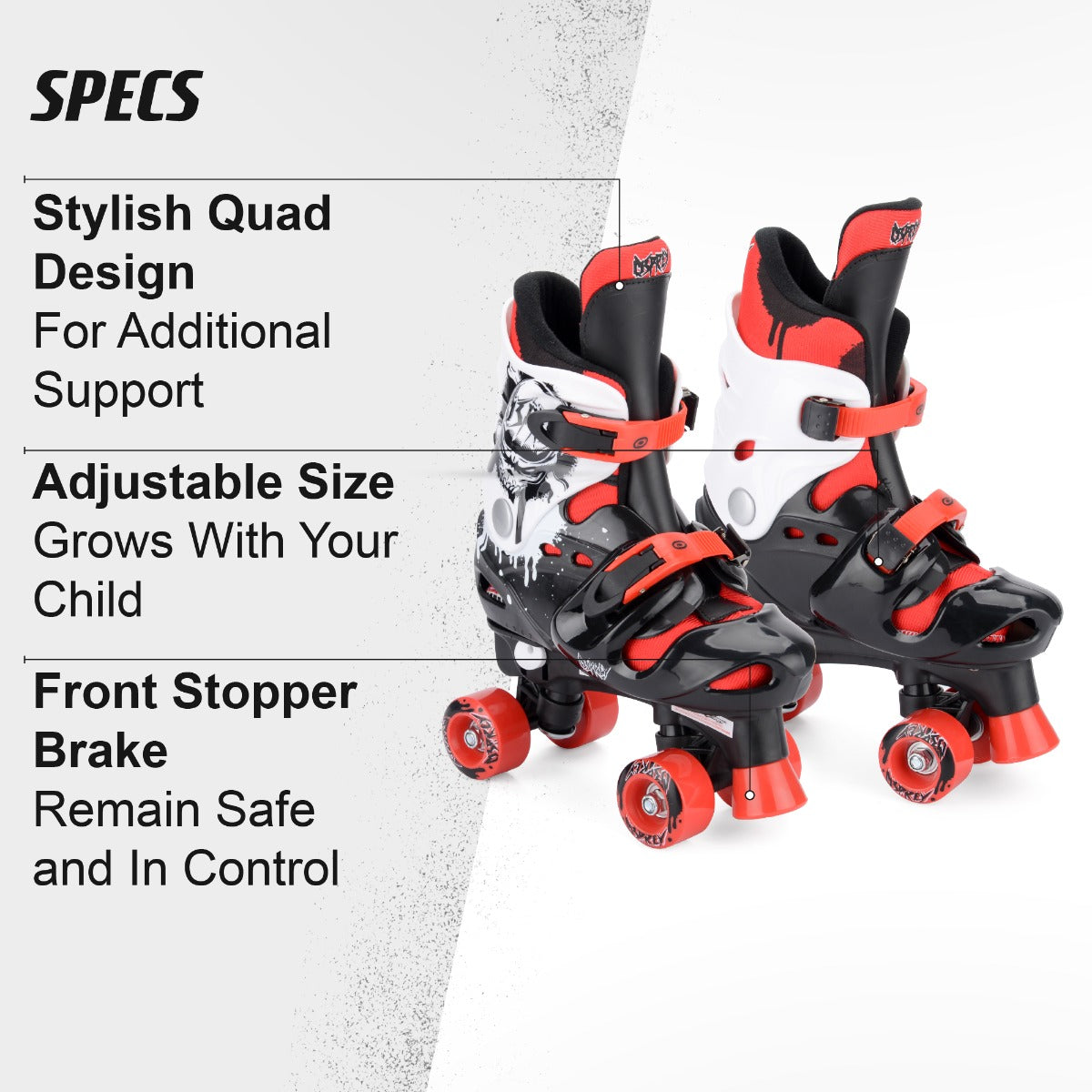 Kids Adjustable Quad Roller Skates - Red