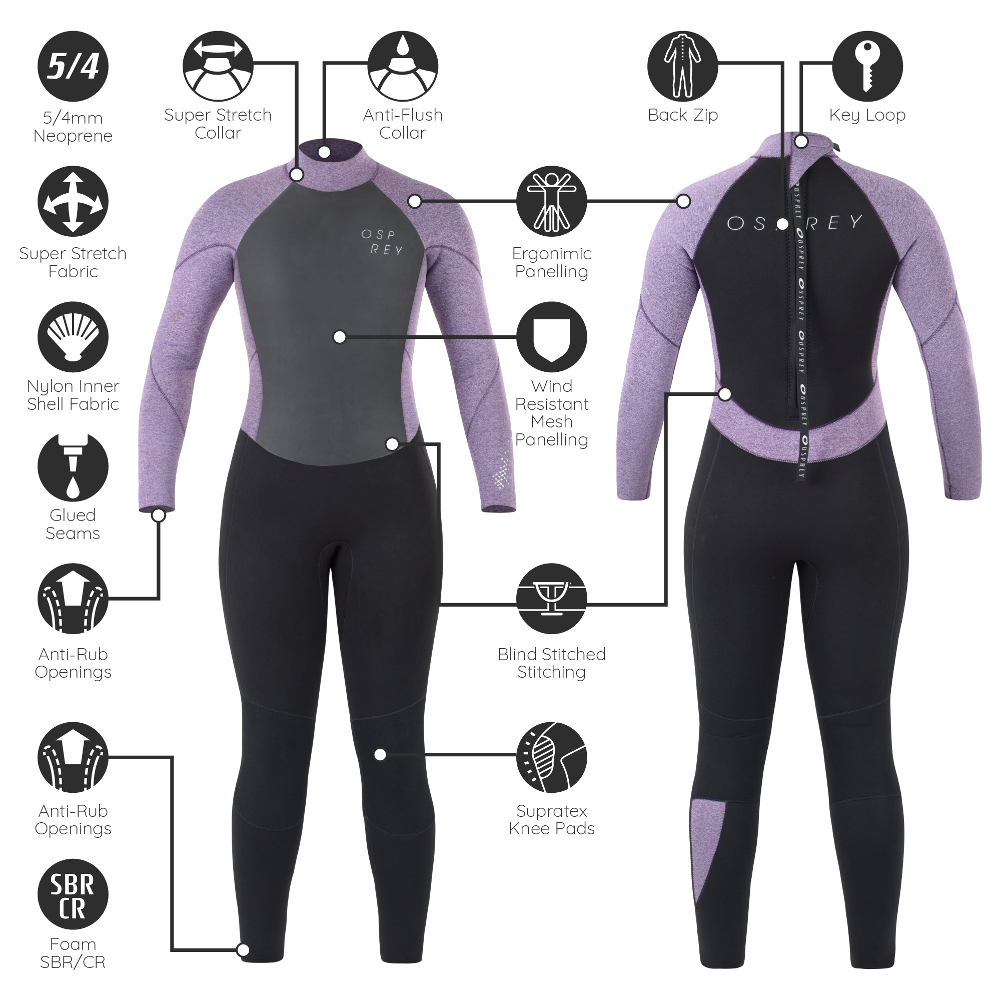 Womens 5mm Zero Full Length Wetsuit - Purple