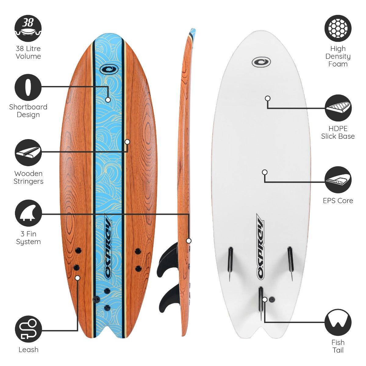 6' soft top surfboard